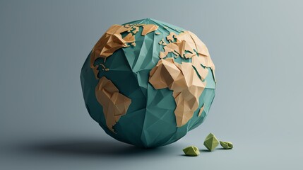 planet Earth made of paper against a gray background.