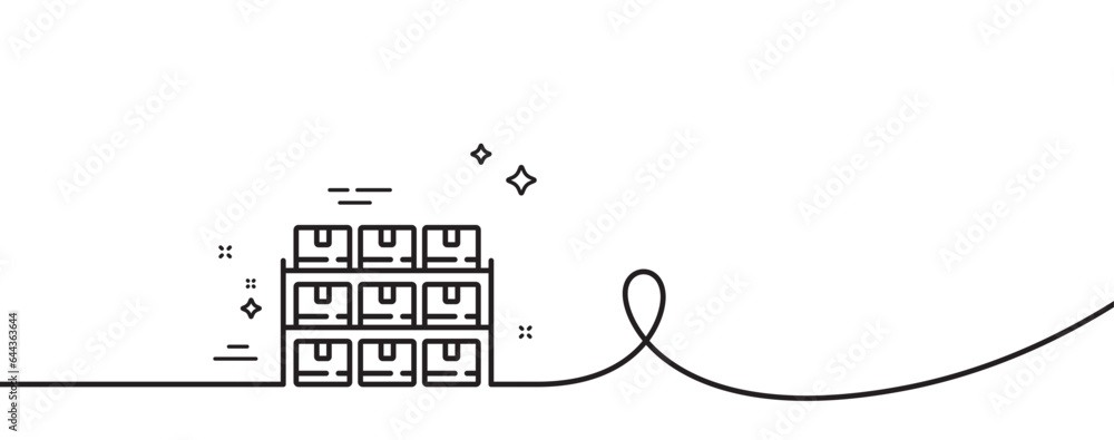 Poster boxes shelf line icon. continuous one line with curl. warehouse inventory sign. logistic wholesale g