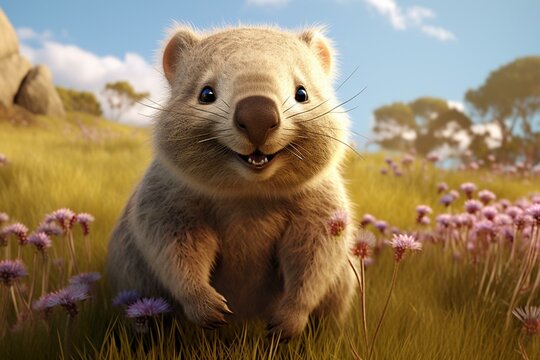 Cute wombat illustration, ideal for digital art and web design. Generative AI