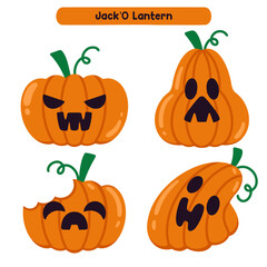 Halloween Pumkin Jack O Lantern Face Scary Vector Icon Illustration