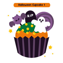 Halloween Scary Cute Cupcakes  Icon Illustration 