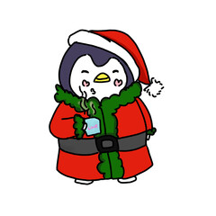 Penguin sipping tea at Christmas