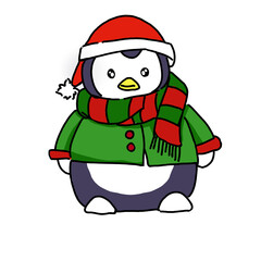Penguin wearing Christmas clothes