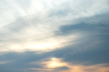 Naklejka na ściany i meble Panorama of morning sunrise with beautiful blue cloudy sky.
