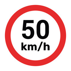 Speed limit sign 50 km h icon vector illustration