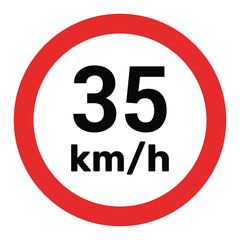 Speed limit sign 35 km h icon vector illustration