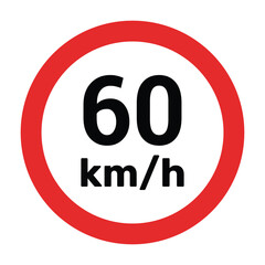 Speed limit sign 60 km h icon vector illustration