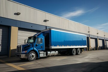 A blue delivery truck is offloading cargo at a storage facility. Generative AI