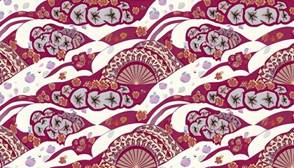 pink and purple pattern with flowers on it, a silk background, design, wallpaper, texture, illustration, art, fabric, textile, backdrop
