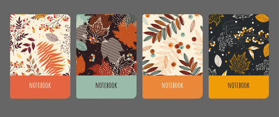 Beautiful covers set. Autumn leaves design. For notebooks, planners, brochures, books, catalogs etc. 
