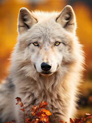 Naklejka premium Arctic Wolf in its Natural Habitat, Wildlife Photography, Generative AI