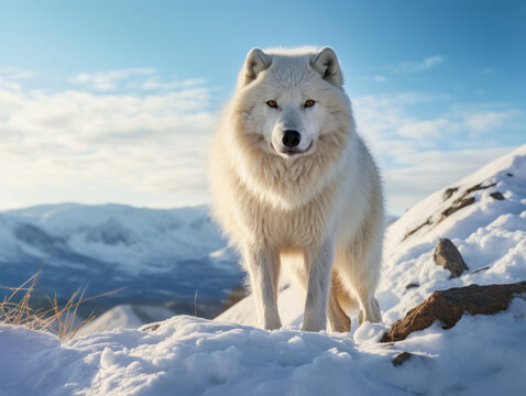 Arctic Wolf in its Natural Habitat, Wildlife Photography, Generative AI