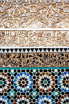 Morocco, Marrakesh-Safi, Marrakesh, Mosaic in Ben Youssef Madrasa