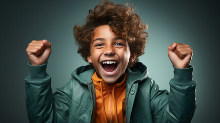 Portrait of a super excited teenager.  - obrazy, fototapety, plakaty