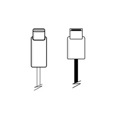 USB C and A cables icon isolated on white background.
Connectors and sockets for devices. 
Usb Cable Vector Art Illustration.