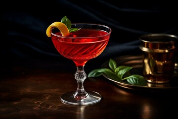 Cool sbagliato cocktail with gin, vermouth, and campari. Generative AI