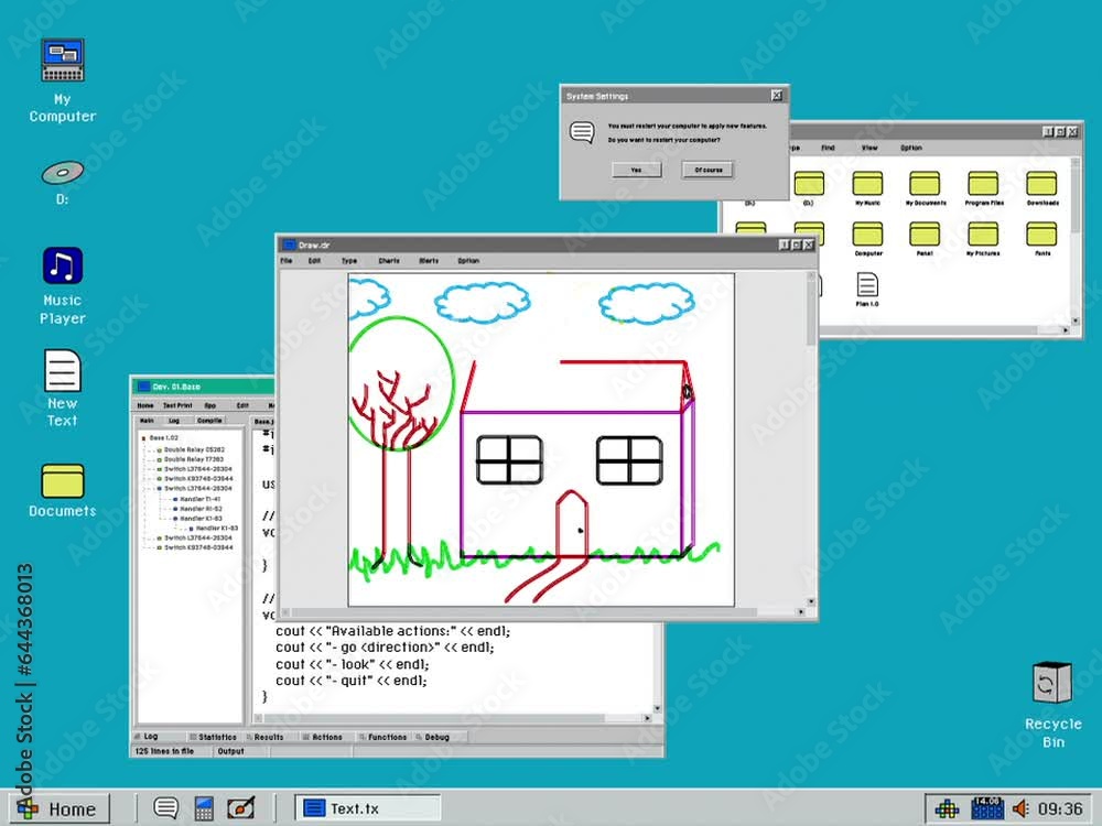 Poster 90s Operating System Template for Playback with Image Editor Software. User Painting a Digital Picture, Creating Retro Computer Art on 1024x768 Resolution Screen with 4:3 Aspect Ratio