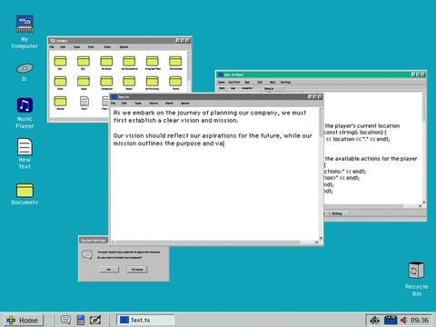 Nineties Operating System Template for Playback with Text Editor Software. Computer User Writing a Marketing Copy in a Window on 1024x768 Resolution Screen with 4:3 Aspect Ratio