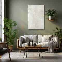 Canvas mockup in decorated room. Created with Generative AI
