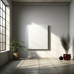 Canvas mockup in room with window. Created with Generative AI