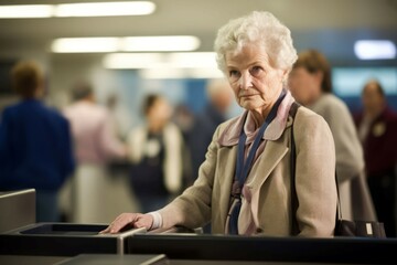Old woman airport flight. Generate Ai