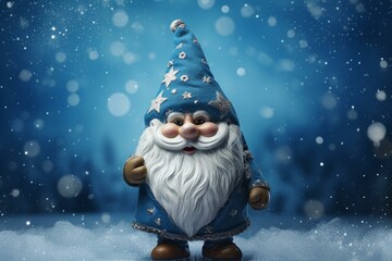 Blue background with a holiday gnome for Christmas. Generative AI