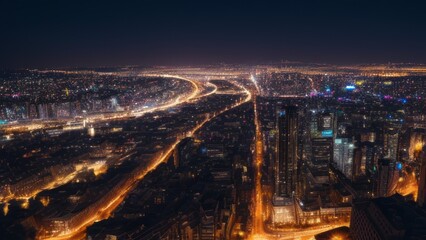 Naklejka premium View of the night city from a bird's eye view
