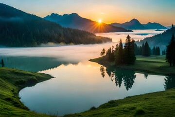 early morning in mountain generated by ai