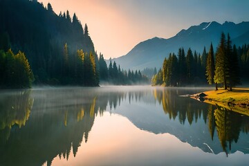 sunrise over the lake generated by ai