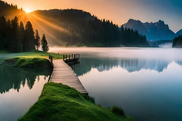 mist over the lake generated by ai