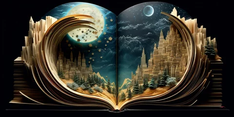Papier Peint photo Lavable Noir The magical world of books. Knowledge and exciting adventures.