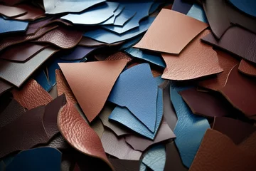 Deurstickers Recycled synthetic leather fragments for sustainable waste management. Generative AI © Michael