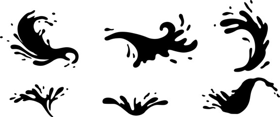 Water and juice splash liquide. Vector Illustration. A drop black, distilled representation of liquid form A dripped droplet, solitary figure in dance of water A spill shape, abstract art formed by