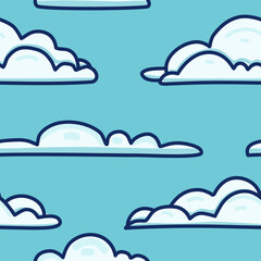 Simple cute pattern with clouds in sky for textile. Seamless pattern for children room. Cartoon style. Vector