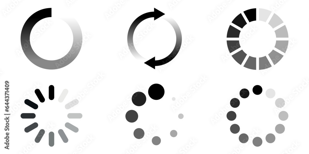 Aufkleber a set of six variations of graphic loading for a video player, or mp3 player, browser. isolated down