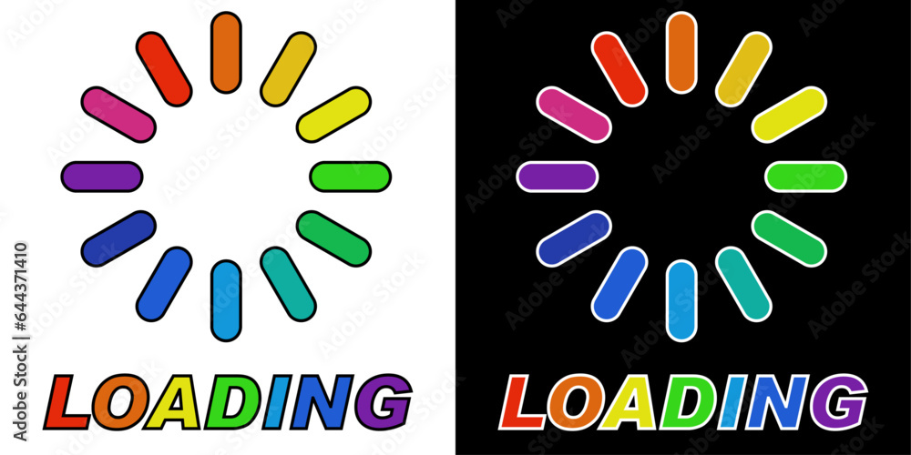 Leinwandbilder Rainbow loading bar, two options for black and white surface. Vector loading with text.