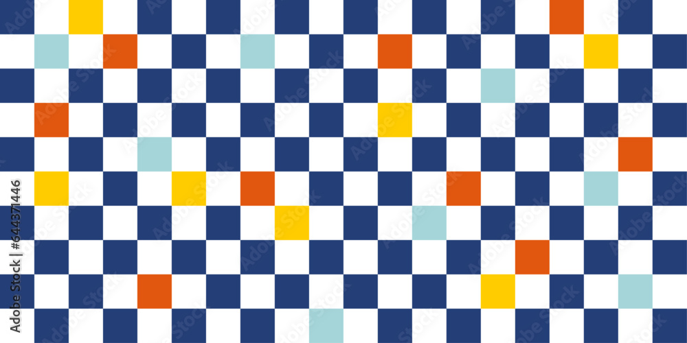 Poster A checkerboard pattern of blue checks, with occasional splashes of other colors. Stylish seamless and vector checkered pattern canvas.