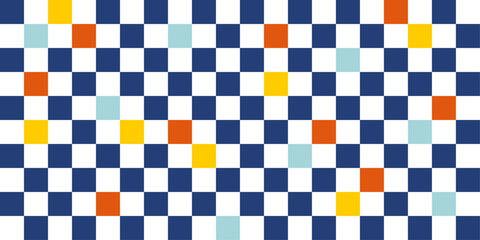 A checkerboard pattern of blue checks, with occasional splashes of other colors. Stylish seamless and vector checkered pattern canvas.