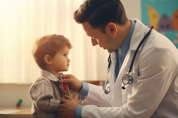 Pediatrician caring for young child