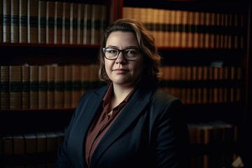 Portrait of a female lawyer in a court. AI generative