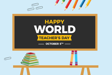 Happy Teachers Day vector  Template  with school equipment for poster, brochure, banner and greeting card