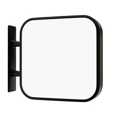 Blank advertisement signs isolated on white background. mockup of street store template signboard , Metal cafe restaurant bar plastic badge black white, 3D illustration.