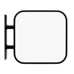 Blank advertisement signs isolated on white background. mockup of street store template signboard , Metal cafe restaurant bar plastic badge black white, 3D illustration.