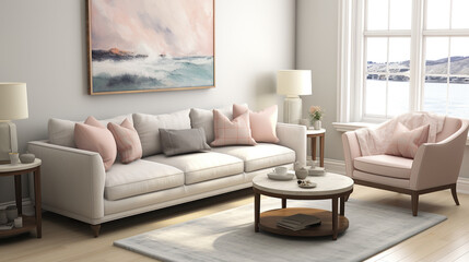 Stylish Living Room Interior Mockup, Modern Interior Design, 3D Render, 3D Illustration