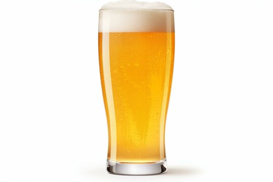 Foamy lager beer pint on white background, perfect for design use. Generative AI