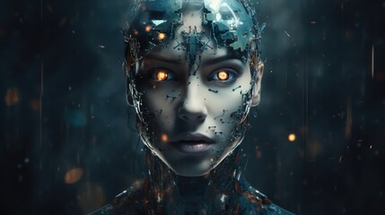 humanoid robot data network connection background. Generative Ai.