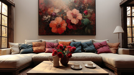 Stylish Living Room Interior Mockup, Modern Interior Design, 3D Render, 3D Illustration
