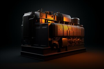 Large diesel generator on dark background. Generative AI - obrazy, fototapety, plakaty