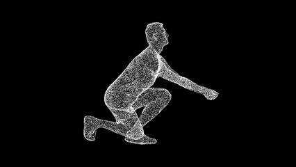 3D Volleyball player on black background. Sports and Competitions concept. Fitness and Training. Business advertising backdrop. For title, text, presentation. 3d animation.