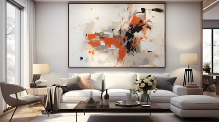 White walls with abstract paintings